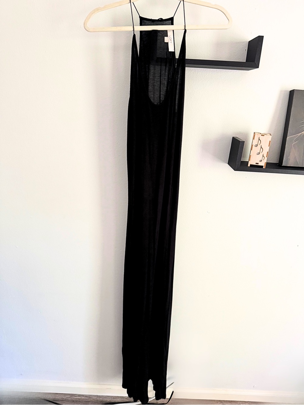 LOFT Black Sheer Maxi Slip Dress